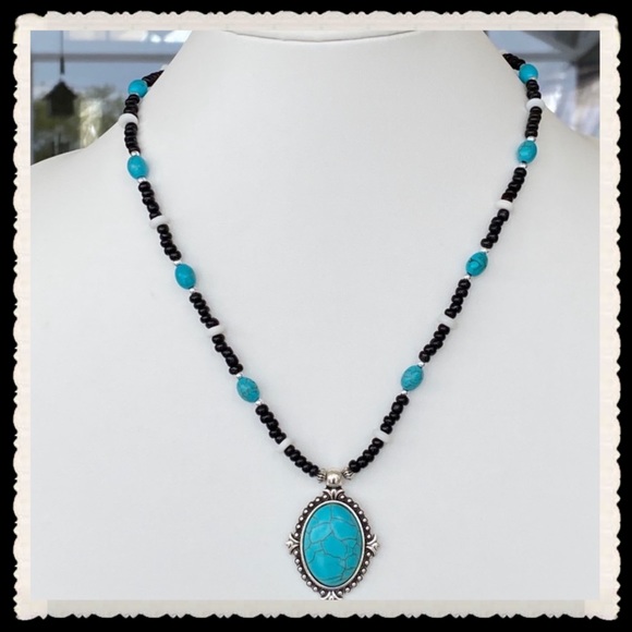 πΊπ΄πΊ TURQUOISE ETHNIC NECKLACE πΊπ΄πΊ - Picture 3 of 3